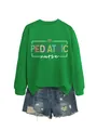 Felpa girocollo verde brillante da donna con stampa infermiera pediatrica e cuore - Taglia S / Top / Verde erba (Grafica bianca)