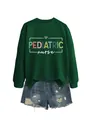 Detailed view of colorful Pediatric Nurse print on dark green crewneck sweatshirt - S / Tops / Dark Green (White Print)