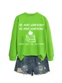 Stylish women's lime green crewneck sweatshirt featuring "Punctuation Matters" graphic. - Fluorescent Green (White Graphic)