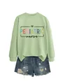 Detailed view of this light green crewneck sweatshirt featuring a 'Pediatric Nurse' graphic - S / Tops / Olive Green