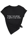 Schwarzes Damen T-Shirt mit V-Ausschnitt und Today I Am Going To Give It My Some Print - S / Oberteile / Schwarz