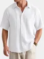 Lässiges weißes strukturiertes Kurzarmhemd für Herren, locker sitzend aus Crinkle-Stoff - 3XL / Oberteile / Weiß