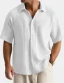 Casual white textured short-sleeve shirt for men, loose fit with crinkle fabric - 3XL / Tops / White