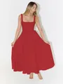 Elegant gestyltes rotes Midikleid mit quadratischem Ausschnitt und ausgestelltem Rock - S / Oberteile / Rot