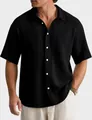 Herren Sommerhemd locker lässig Kurzarm in Schwarz mit einzigartigem Strukturstoff - 3XL / Oberteile / Schwarz