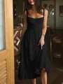 Elegantes schwarzes langes Kleid im französischen Urlaubsstil mit hoher Taille - S / Oberteile / Schwarz