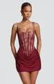 Elegantes burgunderrotes Mini-Korsettkleid aus Spitze mit geraffter Drapierung - S / Burgunderrot