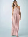 Elegantes hellrosa plissiertes Maxikleid mit Neckholder und verdrehtem Ausschnitt für Damen - S / Unterteile / Rosa