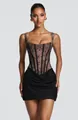 Elegantes Spitzenkorsett-Minikleid für Damen mit schwarz drapiertem Faltenrock - S / Schwarz