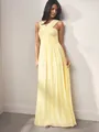 Elegantes, blassgelbes, bodenlanges, plissiertes Abendkleid mit überkreuztem Neckholder - S / Unterteile / Gelb