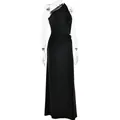 Elegantes schwarzes ärmelloses Maxi-Kleid mit One-Shoulder-Schnitt und Taillenraffung - S / Schwarz