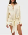 Detail of light yellow shirt dress with stylish front knot and waist-tie design - S / Top And Bottom / Yellow
