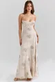 Full-length detail of cream floral jacquard maxi dress with slim shoulder straps - S / Top And Bottom / Off White