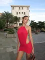 Sexy red halter neck backless mini dress for women featuring side cut-out details - Red