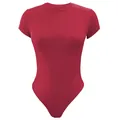 Λεπτομέρεια υφάσματος και slim-fit εφαρμογής ενός σκούρου κόκκινου γυναικείου κορμάκι - S / Κόκκινο
