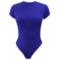 Eng anliegender Damen Kurzarm-Body in Königsblau mit klassischem Rundhalsausschnitt - Blau