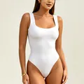 Premium elegant white sleeveless square neck bodysuit for women slim fit comfort - S / Tops / White