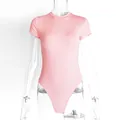 Body rosa de manga corta para mujer, ajuste ceñido con cuello redondo para verano - S / Tops / Rosa