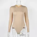 Women's long-sleeved slim-fit stretch bodysuit in nude beige color for daily wear - Apricot
