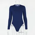 Slim fit navy blue long sleeve bodysuit for women, professional SKU variant display - Dark Blue
