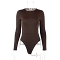 Minimalist dark brown long sleeve slim fit bodysuit for women, versatile base layer - Brown