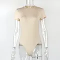 Body beige aderente a maniche corte per abbigliamento casual estivo donna - Taglia S / Top / Kaki