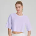 Χαλαρό modal crop top γιόγκα σε λιλά χρώμα για αναπνεύσιμη προπόνηση και τρέξιμο - S / Tops / Μωβ της Ομίχλης