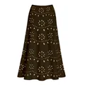 Close-up of elegant hollow-out floral pattern on a dark brown long beach cover-up skirt. - One Size / Bottoms / Black