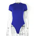 Body blu reale a maniche corte con girocollo e trama a costine per donna elegante - Taglia S / Top / Blu