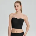 Sujetador deportivo palabra de honor negro yoga tube top con detalle fruncido para fitness - S / Tops / Negro