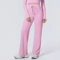 Hoch taillierte rosa Yogahose mit weitem Bein und Kordelzug für Fitness und Training - Kirschblütenrosa