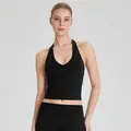 Γυναικείο μαύρο halter neck yoga tank top με ενίσχυση για fitness και πιλάτες - S / Tops / Μαύρο