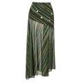 Fashionable long striped mesh swim skirt with sequin accents and asymmetric hem design - One Size / Bottoms / Multicolor Striped