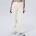 Close-up detail of cream high-waisted flare yoga pants with tummy control feature - S / Bottoms / Light Ivory