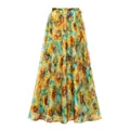 Vibrant sunflower print maxi beach skirt made with lightweight and flowing fabric - One Size / Bottoms / Mesh Maxi Skirt / Sky Blue