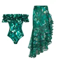 Ensemble de maillot de bain 2 pièces avec maillot à volants et jupe sarong assortie. - S / Haut Et Bas / Bustier Vert Encre