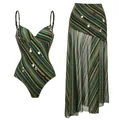 Detailed view of color-block striped swimwear set with silver sequin embellishments. - S / Top And Bottom / Multicolor Striped