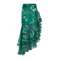 Jupe de plage à imprimé encre vert et bleu avec ourlet à volants asymétrique chic - Taille unique / Bas / Encre Verte