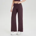 Pantalones de yoga de talle alto y pierna ancha para mujer en color ciruela oscuro - Rojo Sándalo