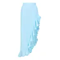 Dettaglio di gonna lunga azzurra a vita alta con eleganti volant laterali asimmetrici. - Taglia unica / Pantaloni e gonne / Blu