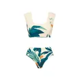 Detail of two-piece bikini set with tropical leaf print and high-waisted bottom - S / Top And Bottom / 2-Piece Set (Bikini)