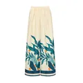 High-waisted palazzo pants with tropical leaf print from a two-piece bikini set. - One Size / Bottoms / Cover Up Pants