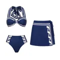Ensemble maillot de bain licou bleu marine 3 pièces avec imprimé baleine et jupe portefeuille - S / Haut Et Bas / Ensemble Bikini Trois Pièces / Bleu