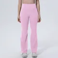 Vue de détail du pantalon de yoga évasé rose à taille haute pour le sport féminin - S / Bas / Rose Sakura