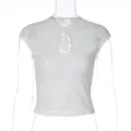 Close-up of white lace cropped top with elegant keyhole cutout design - S / Top (T6421492F) / White