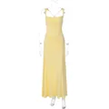 Front view of an elegant yellow sleeveless evening gown with ruched waist and bodycon fit - Yellow