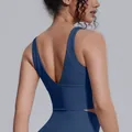 Professional high-intensity navy blue yoga sports bra with deep V-back design for women. - S / Tops / Navy Blue