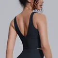 Solid black high-intensity yoga sports bra with deep V back design for women fitness - S / Tops / Black