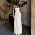 Elegante vestido de noche blanco ajustado sin mangas con detalles fruncidos y largo. - S / Top Y Pantalón / Blanco