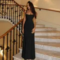 Elegante vestido de noche largo negro sin mangas con sofisticado detalle drapeado - S / Top Y Pantalón / Negro